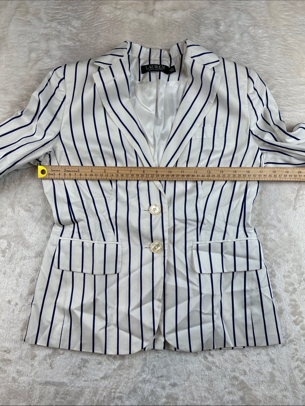 Lauren Ralph Lauren Cotton Silk White Blue Striped Blazer Jacket Women’s 4P - Picture 6 of 11